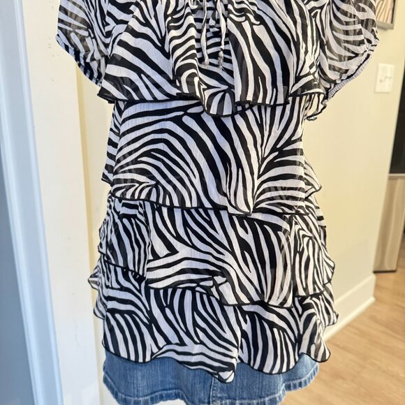 Vintage Ruffled Blouse \ Y2K Zebra Print Top by IZ Byer - Picture 4 of 13